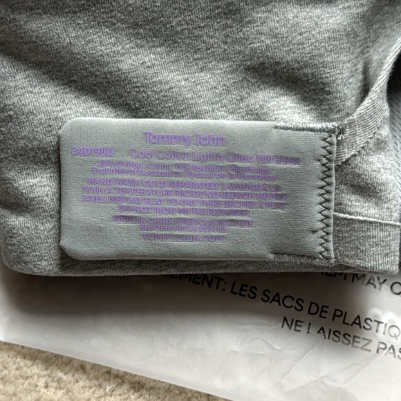 Tommy John Heather Grey Cool Cotton Lightly Lined Wireless Bra Size 34D - Picture 5 of 6